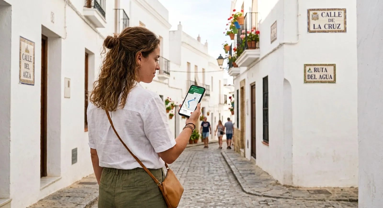 Visitante siguiendo una ruta del municipio con la app turística