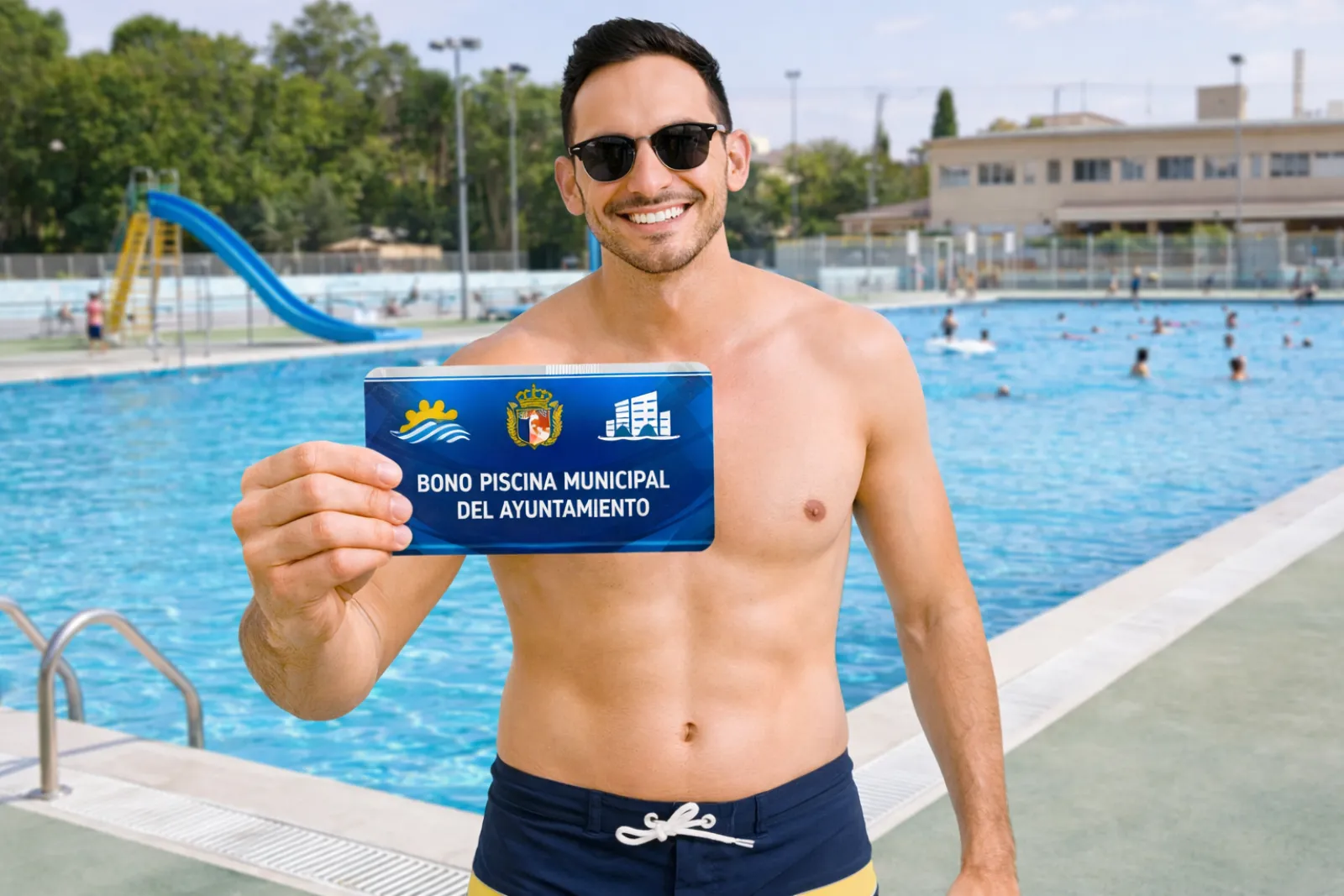 Vecino con su bono de piscina municipal