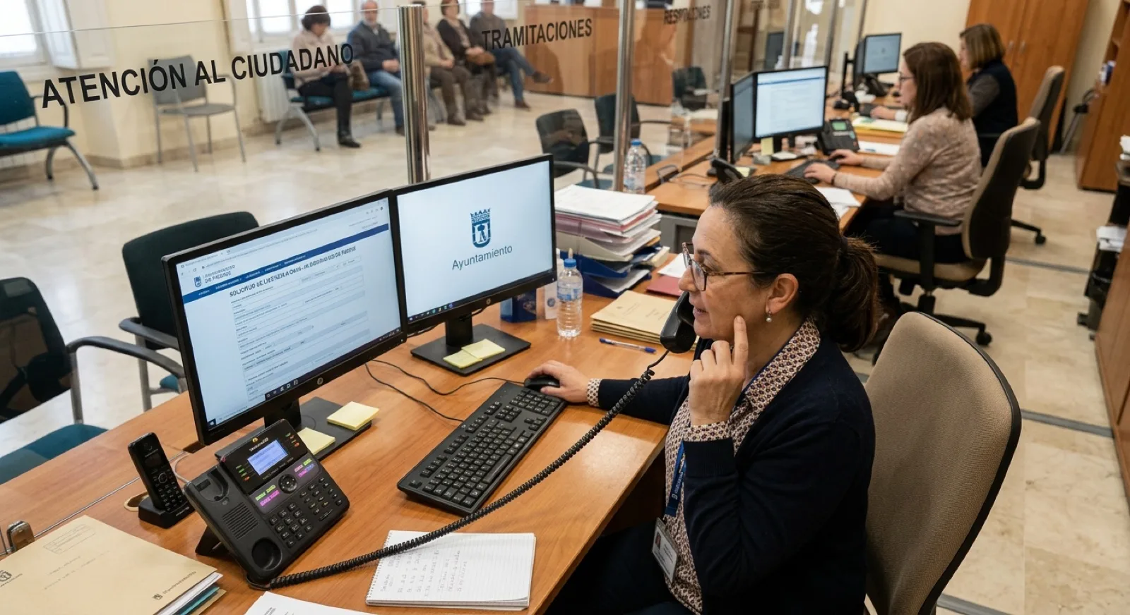 Personal de atención al ciudadano atendiendo una llamada derivada por la Centralita IA