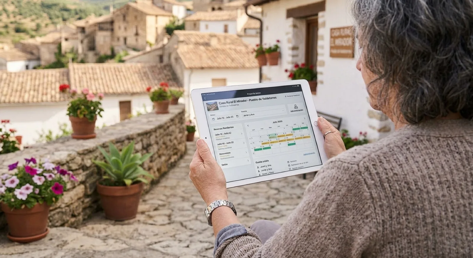 Alojamiento consultando su calendario de reservas y ocupación en la tableta
