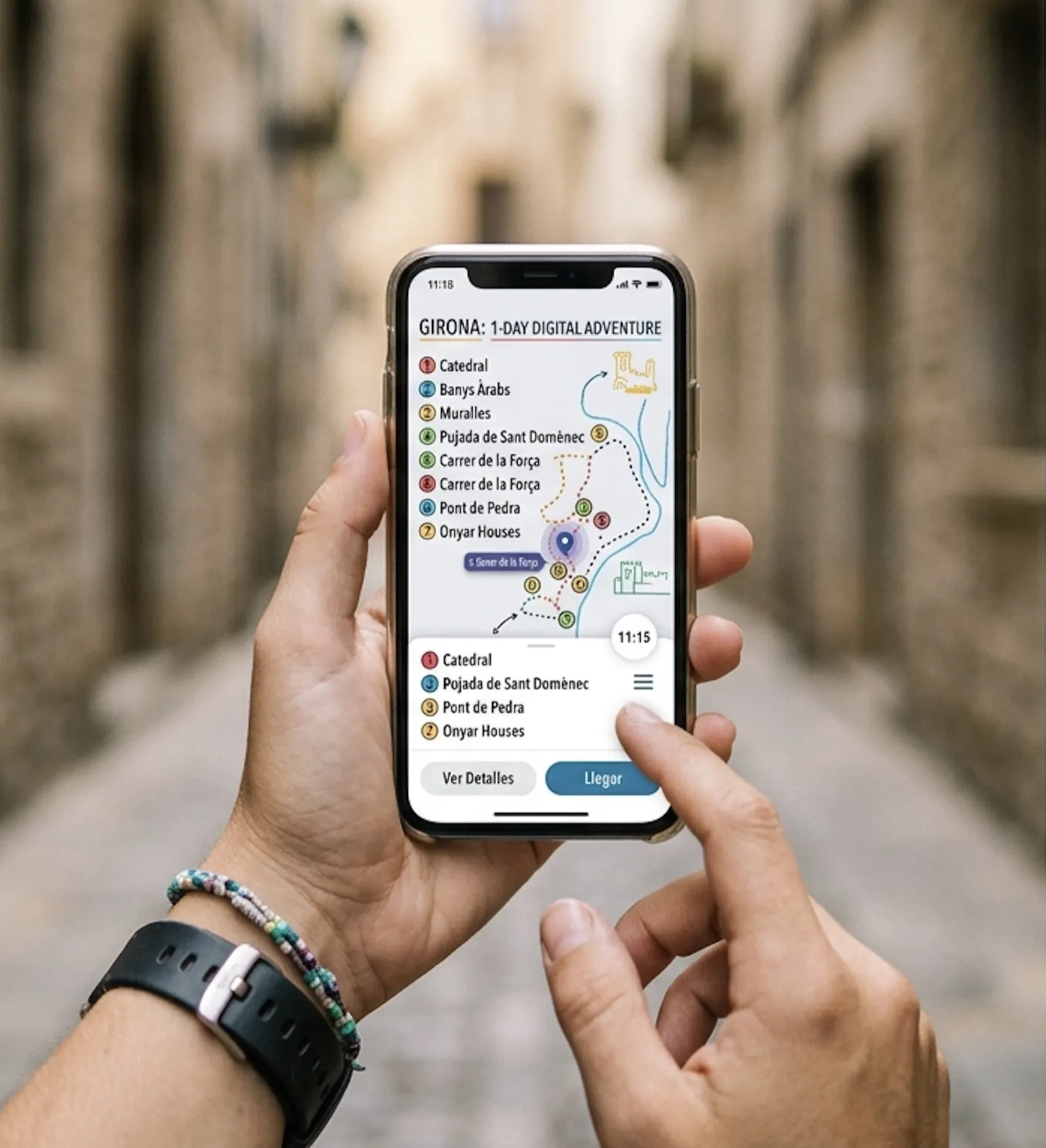 Itinerario del destino generado con IA en el móvil del visitante